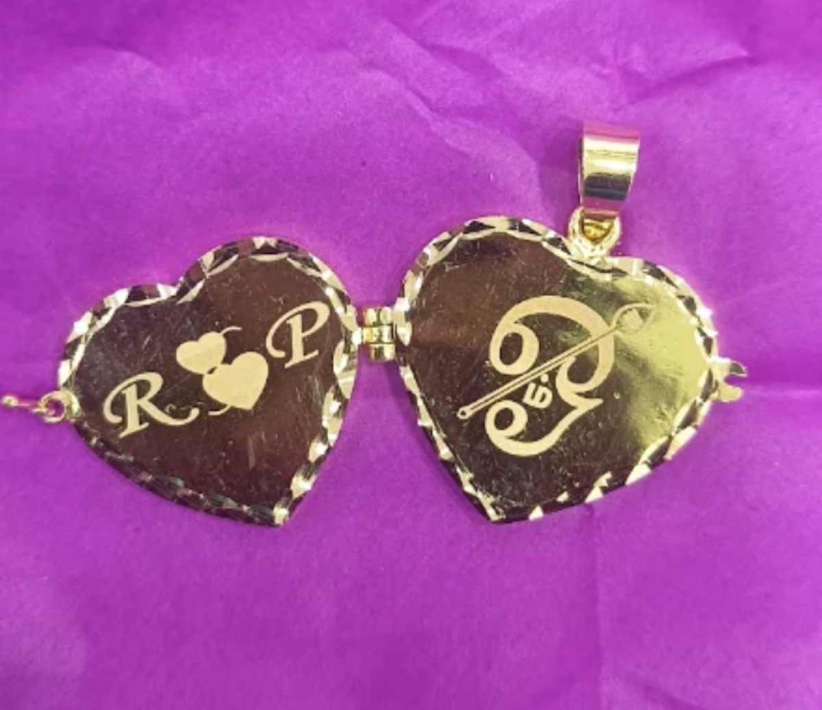 Custom heart locket pendant with initials and Tamil letter