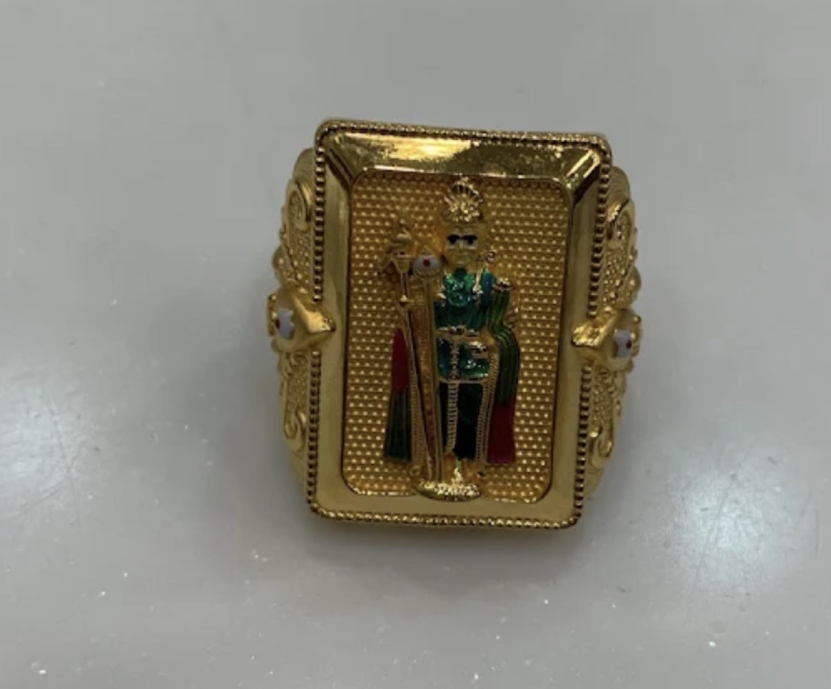 Gold ring with enamel Lord Murugan design